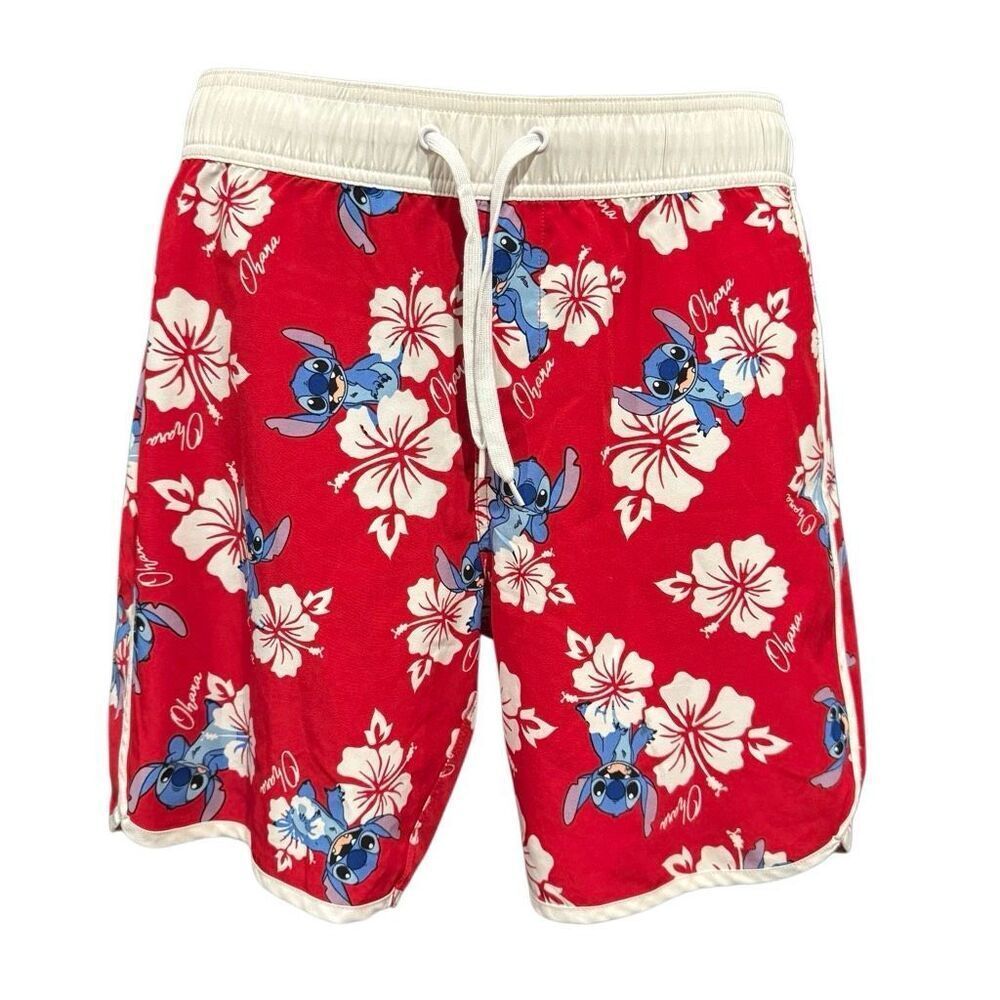 Lilo & Stitch Red White Blue Ohana Hibiscus Swim Trunks Men’s 28